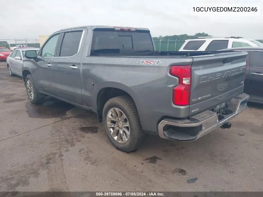 2021 Chevrolet Silverado 1500 4Wd Short Bed Ltz VIN: 1GCUYGED0MZ200246 Lot: 39759896