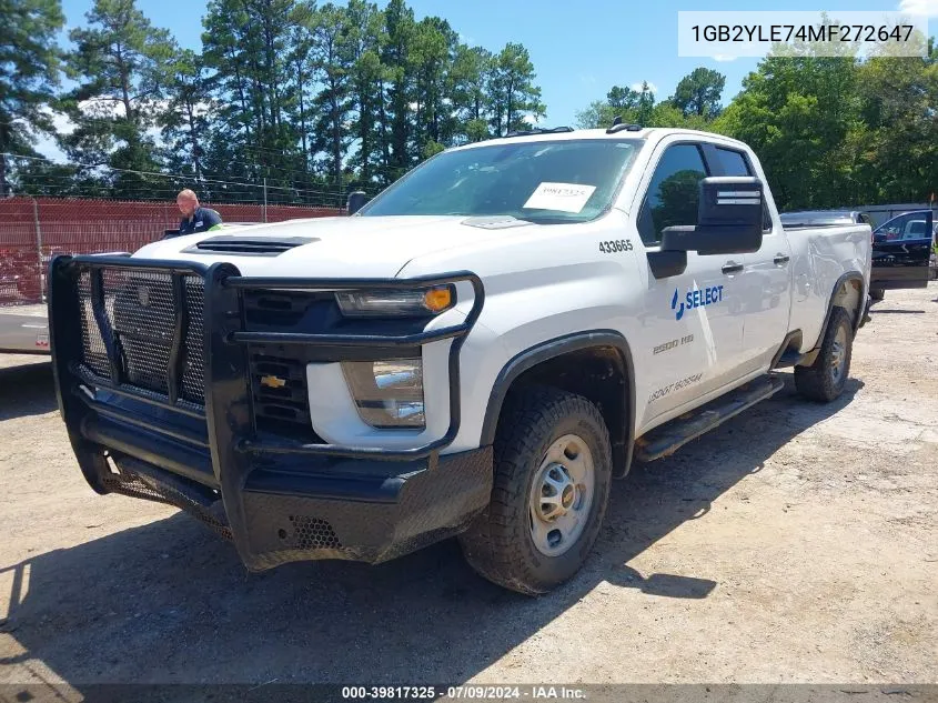 2021 Chevrolet Silverado 2500Hd 4Wd Double Cab Long Bed Wt VIN: 1GB2YLE74MF272647 Lot: 39817325