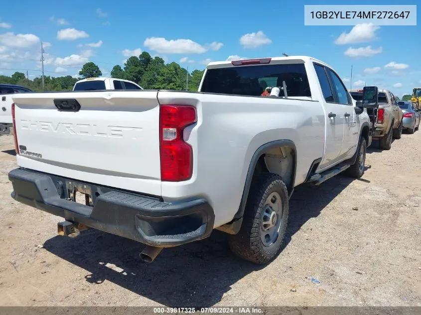 2021 Chevrolet Silverado 2500Hd 4Wd Double Cab Long Bed Wt VIN: 1GB2YLE74MF272647 Lot: 39817325