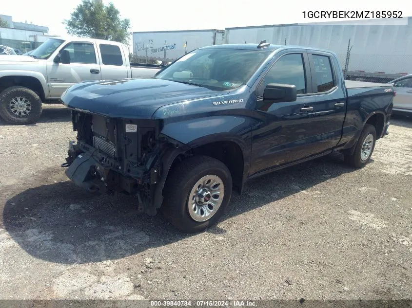 2021 Chevrolet Silverado 1500 4Wd Double Cab Standard Bed Custom VIN: 1GCRYBEK2MZ185952 Lot: 39840784