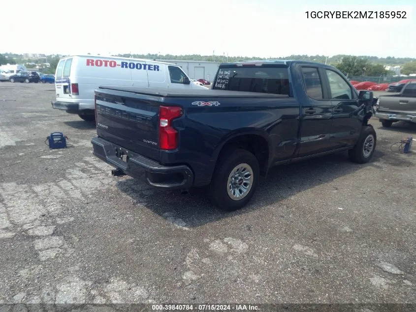 2021 Chevrolet Silverado 1500 4Wd Double Cab Standard Bed Custom VIN: 1GCRYBEK2MZ185952 Lot: 39840784