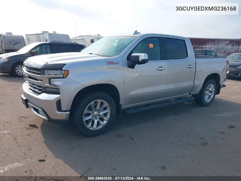 2021 Chevrolet Silverado 1500 4Wd Short Bed Ltz VIN: 3GCUYGEDXMG236168 Lot: 39863035