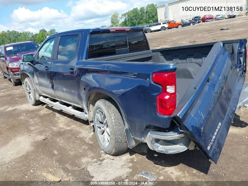 2021 Chevrolet Silverado 1500 4Wd Short Bed Lt VIN: 1GCUYDED1MZ138158 Lot: 39898255