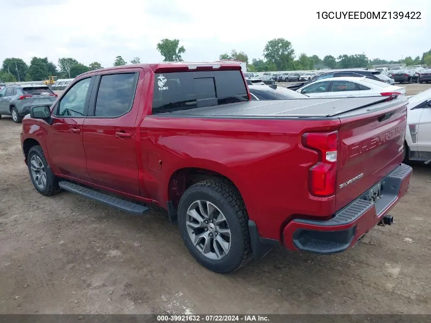 2021 Chevrolet Silverado 1500 4Wd Short Bed Rst VIN: 1GCUYEED0MZ139422 Lot: 39921632