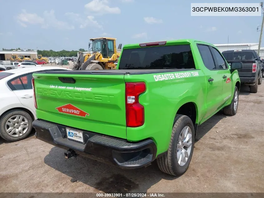 2021 Chevrolet Silverado 1500 2Wd Short Bed Custom VIN: 3GCPWBEK0MG363001 Lot: 39933901