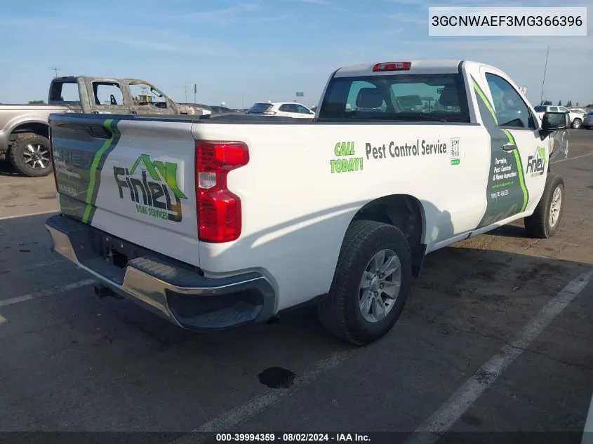 2021 Chevrolet Silverado 1500 2Wd Regular Cab Long Bed Wt VIN: 3GCNWAEF3MG366396 Lot: 39994359