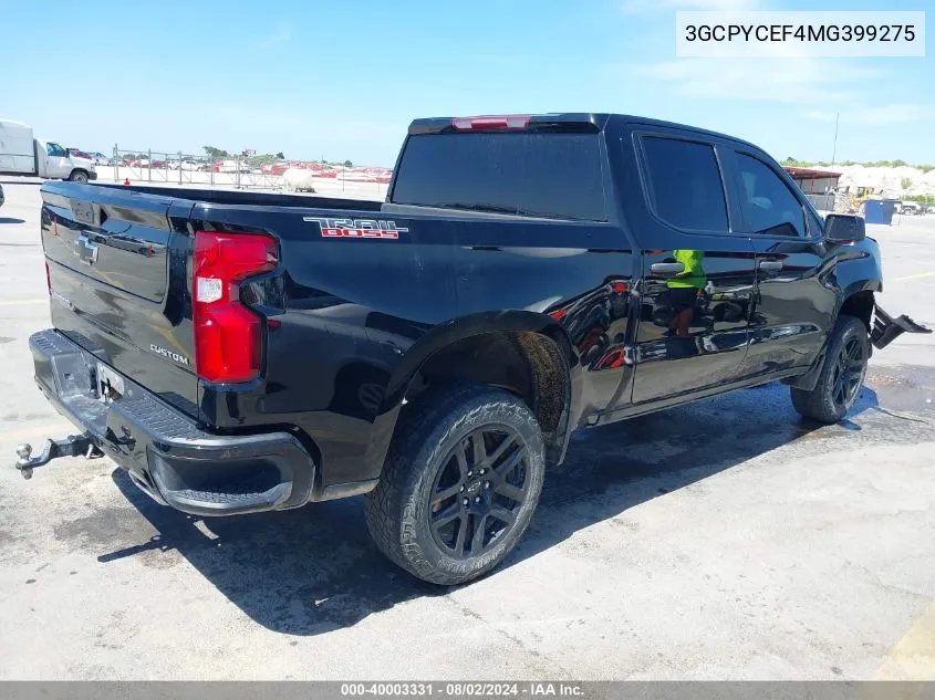 2021 Chevrolet Silverado 1500 4Wd Short Bed Custom Trail Boss VIN: 3GCPYCEF4MG399275 Lot: 40003331