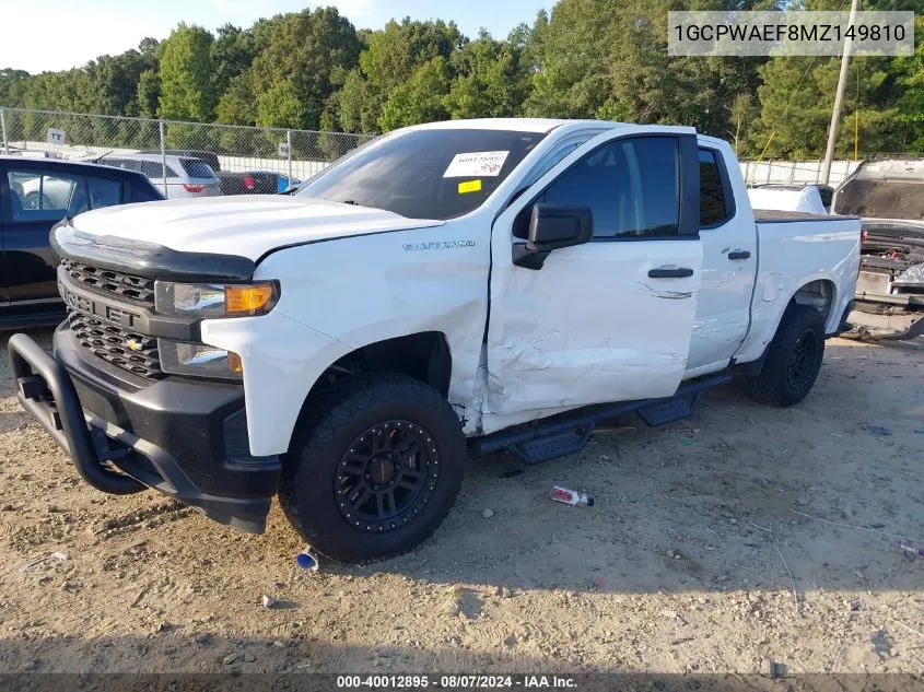 2021 Chevrolet Silverado 1500 2Wd Short Bed Wt VIN: 1GCPWAEF8MZ149810 Lot: 40012895