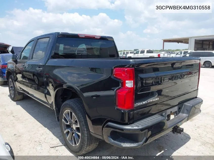 2021 Chevrolet Silverado 1500 2Wd Short Bed Custom VIN: 3GCPWBEK4MG310558 Lot: 40034664