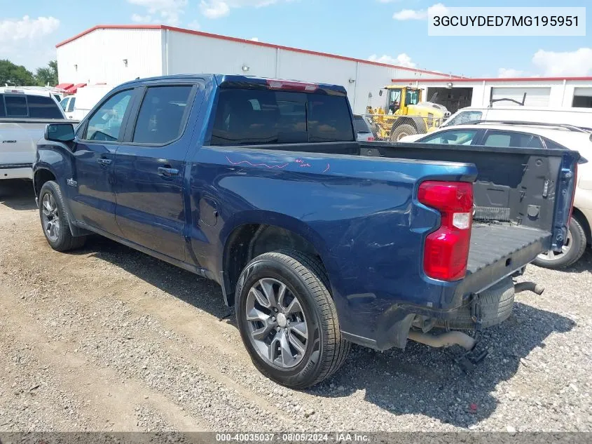 2021 Chevrolet Silverado 1500 4Wd Short Bed Lt VIN: 3GCUYDED7MG195951 Lot: 40035037