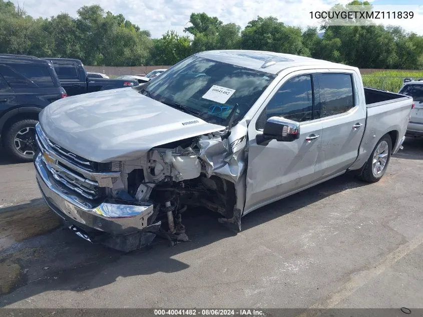 2021 Chevrolet Silverado 1500 4Wd Short Bed Ltz VIN: 1GCUYGETXMZ111839 Lot: 40041482