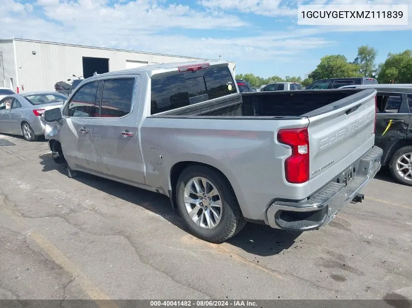 2021 Chevrolet Silverado 1500 4Wd Short Bed Ltz VIN: 1GCUYGETXMZ111839 Lot: 40041482