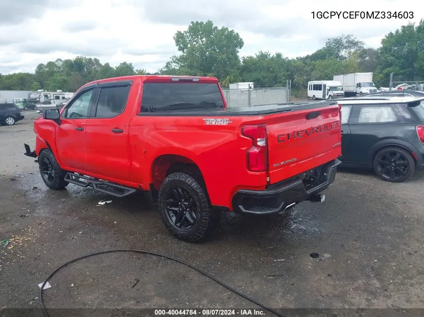 2021 Chevrolet Silverado 1500 4Wd Short Bed Custom Trail Boss VIN: 1GCPYCEF0MZ334603 Lot: 40044784