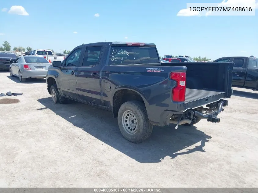 2021 Chevrolet Silverado 1500 4Wd Short Bed Lt Trail Boss VIN: 1GCPYFED7MZ408616 Lot: 40085307