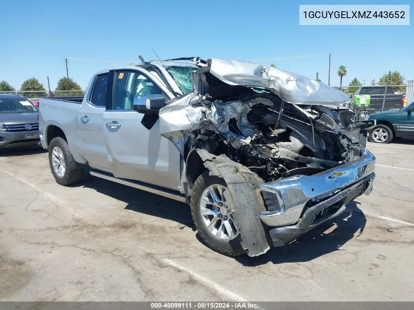 2021 Chevrolet Silverado 1500 4Wd Short Bed Ltz VIN: 1GCUYGELXMZ443652 Lot: 40099111