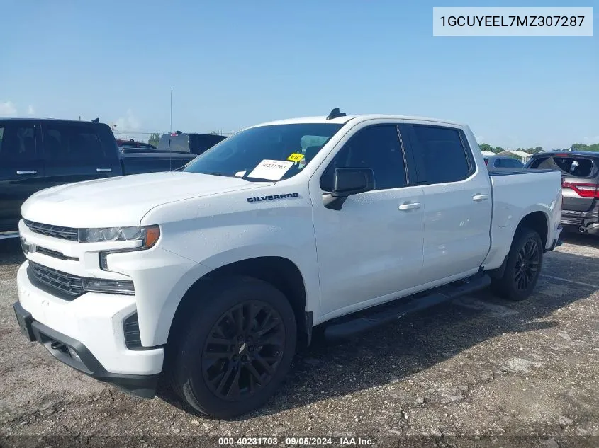 2021 Chevrolet Silverado 1500 K1500 Rst VIN: 1GCUYEEL7MZ307287 Lot: 40231703