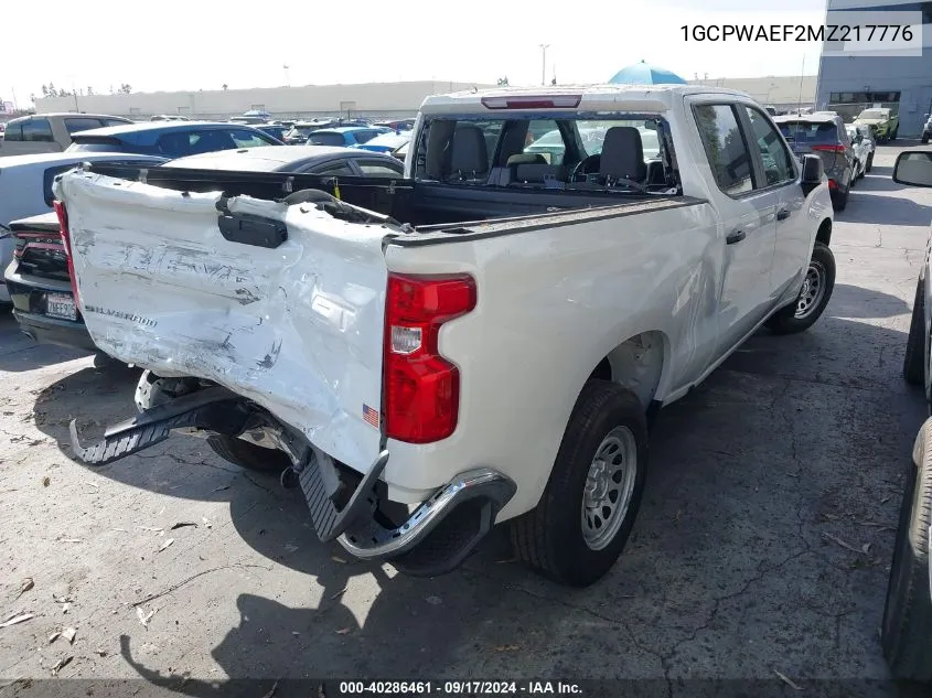 1GCPWAEF2MZ217776 2021 Chevrolet Silverado 1500 2Wd Standard Bed Wt