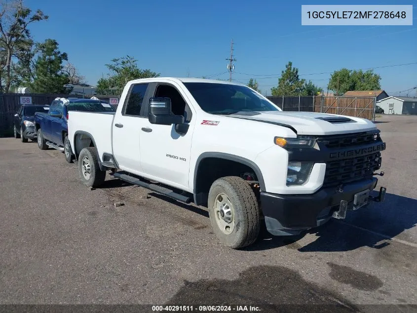 2021 Chevrolet Silverado 2500Hd 4Wd Double Cab Standard Bed Wt VIN: 1GC5YLE72MF278648 Lot: 40291511