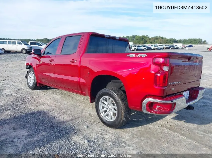 2021 Chevrolet Silverado K1500 Lt VIN: 1GCUYDED3MZ418602 Lot: 40309810