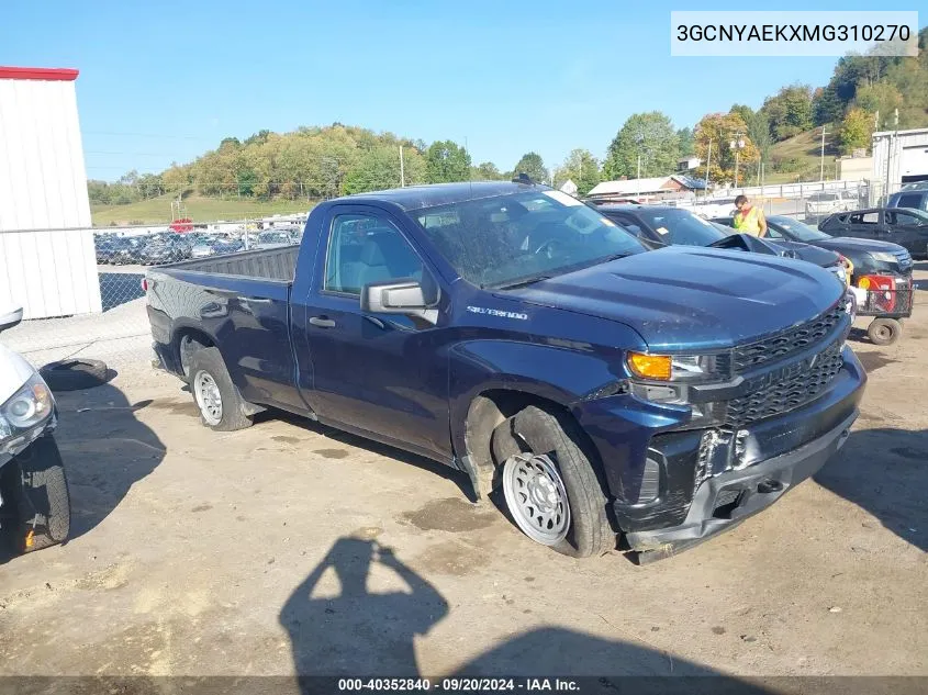 2021 Chevrolet Silverado 1500 4Wd Regular Cab Long Bed Wt VIN: 3GCNYAEKXMG310270 Lot: 40352840