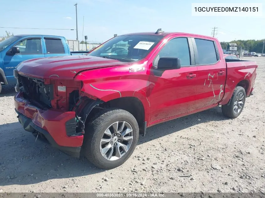 2021 Chevrolet Silverado 1500 4Wd Short Bed Rst VIN: 1GCUYEED0MZ140151 Lot: 40353031