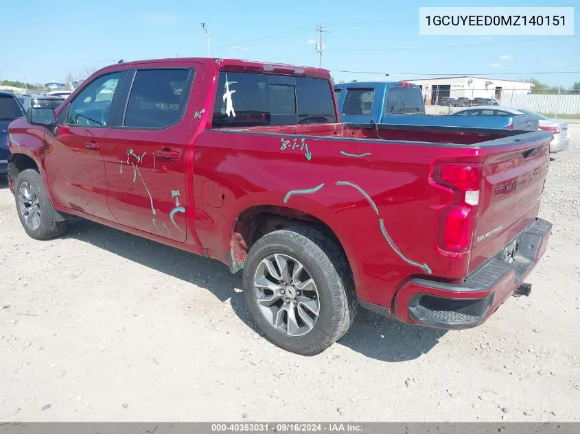 2021 Chevrolet Silverado 1500 4Wd Short Bed Rst VIN: 1GCUYEED0MZ140151 Lot: 40353031