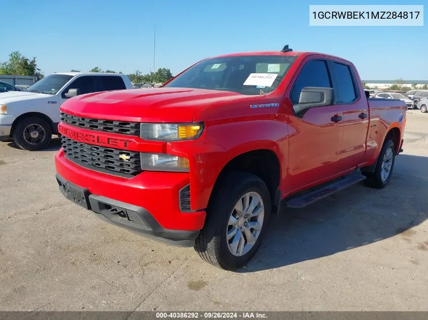 2021 Chevrolet Silverado 1500 2Wd Double Cab Standard Bed Custom VIN: 1GCRWBEK1MZ284817 Lot: 40386292