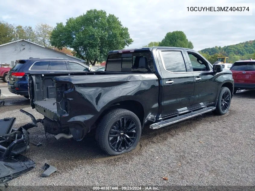 2021 Chevrolet Silverado 1500 4Wd Short Bed High Country VIN: 1GCUYHEL3MZ404374 Lot: 40387446