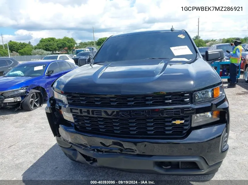 2021 Chevrolet Silverado 1500 2Wd Short Bed Custom VIN: 1GCPWBEK7MZ286921 Lot: 40393095