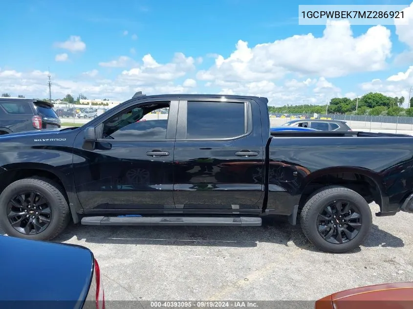 2021 Chevrolet Silverado 1500 2Wd Short Bed Custom VIN: 1GCPWBEK7MZ286921 Lot: 40393095