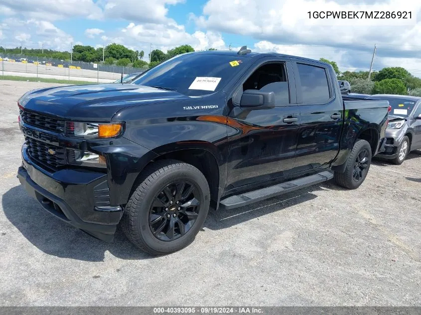 2021 Chevrolet Silverado 1500 2Wd Short Bed Custom VIN: 1GCPWBEK7MZ286921 Lot: 40393095