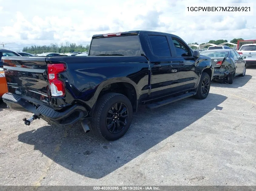 2021 Chevrolet Silverado 1500 2Wd Short Bed Custom VIN: 1GCPWBEK7MZ286921 Lot: 40393095