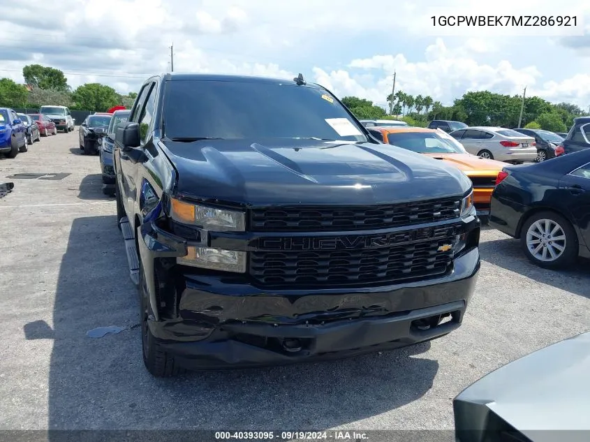 2021 Chevrolet Silverado 1500 2Wd Short Bed Custom VIN: 1GCPWBEK7MZ286921 Lot: 40393095