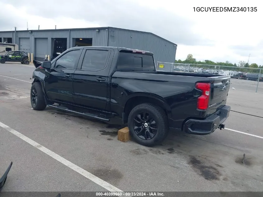 2021 Chevrolet Silverado 1500 4Wd Short Bed Rst VIN: 1GCUYEED5MZ340135 Lot: 40399660