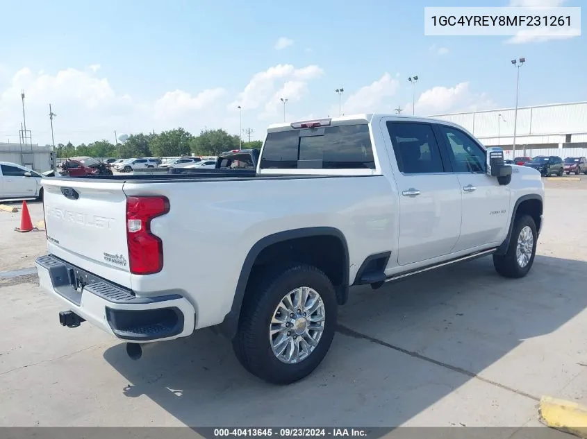 2021 Chevrolet Silverado 2500Hd 4Wd Standard Bed High Country VIN: 1GC4YREY8MF231261 Lot: 40413645