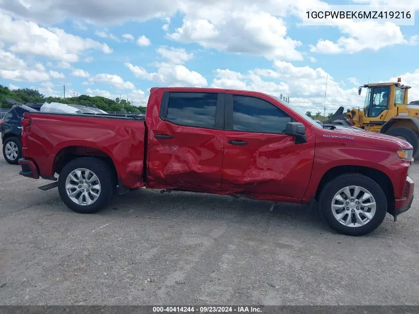 2021 Chevrolet Silverado 1500 2Wd Short Bed Custom VIN: 1GCPWBEK6MZ419216 Lot: 40414244