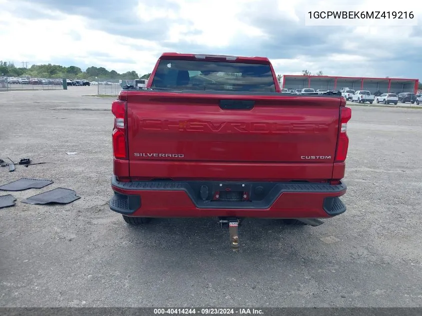 2021 Chevrolet Silverado 1500 2Wd Short Bed Custom VIN: 1GCPWBEK6MZ419216 Lot: 40414244