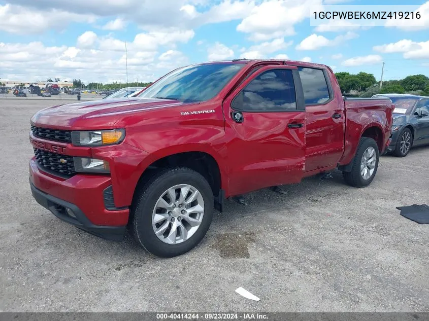 2021 Chevrolet Silverado 1500 2Wd Short Bed Custom VIN: 1GCPWBEK6MZ419216 Lot: 40414244