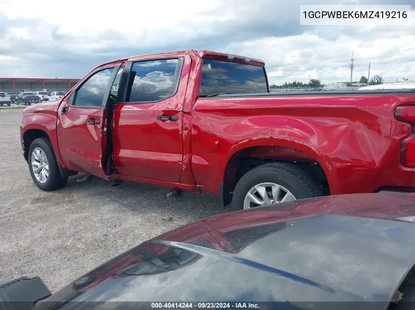 2021 Chevrolet Silverado 1500 2Wd Short Bed Custom VIN: 1GCPWBEK6MZ419216 Lot: 40414244