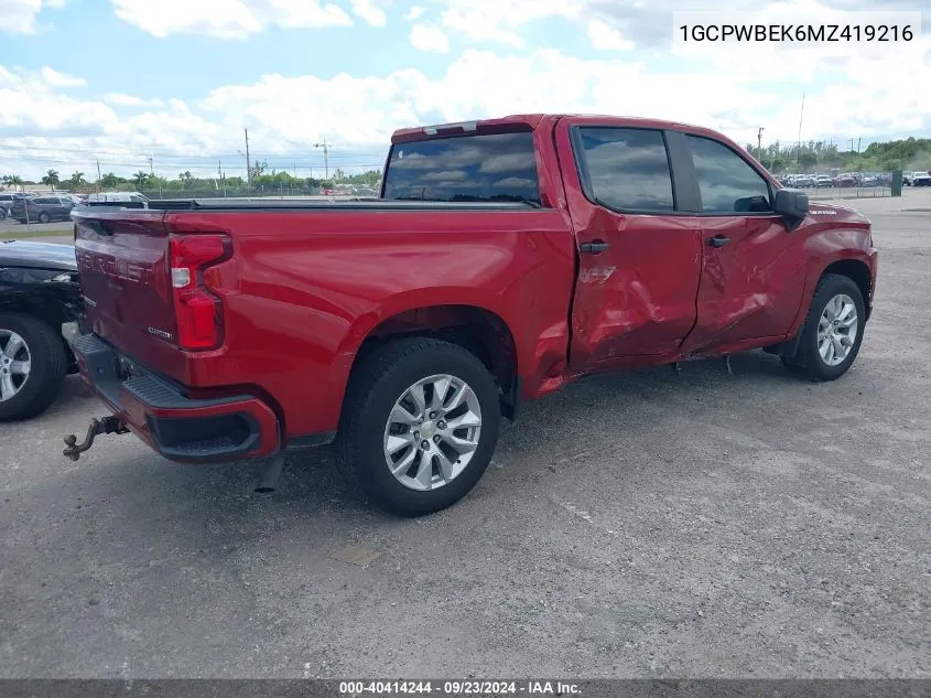 2021 Chevrolet Silverado 1500 2Wd Short Bed Custom VIN: 1GCPWBEK6MZ419216 Lot: 40414244