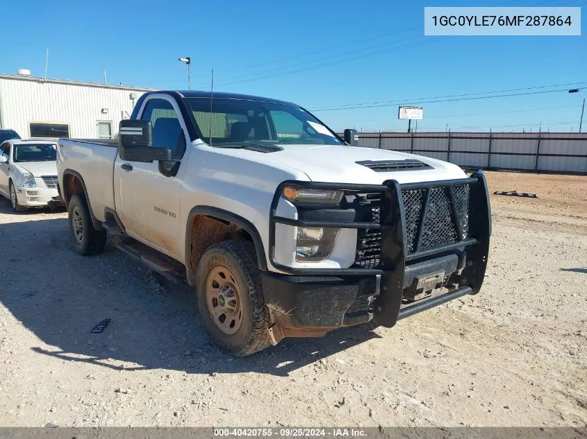 2021 Chevrolet Silverado 2500Hd 4Wd Regular Cab Long Bed Wt VIN: 1GC0YLE76MF287864 Lot: 40420755