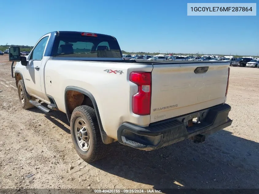 2021 Chevrolet Silverado 2500Hd 4Wd Regular Cab Long Bed Wt VIN: 1GC0YLE76MF287864 Lot: 40420755