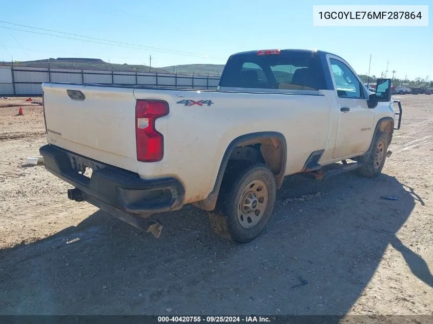 2021 Chevrolet Silverado 2500Hd 4Wd Regular Cab Long Bed Wt VIN: 1GC0YLE76MF287864 Lot: 40420755