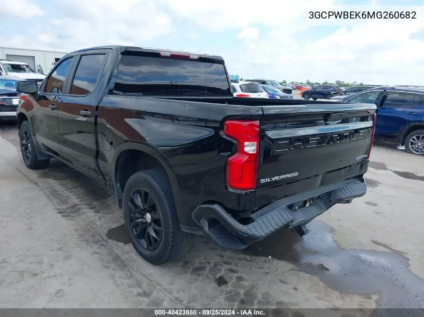 2021 Chevrolet Silverado 1500 2Wd Short Bed Custom VIN: 3GCPWBEK6MG260682 Lot: 40423880