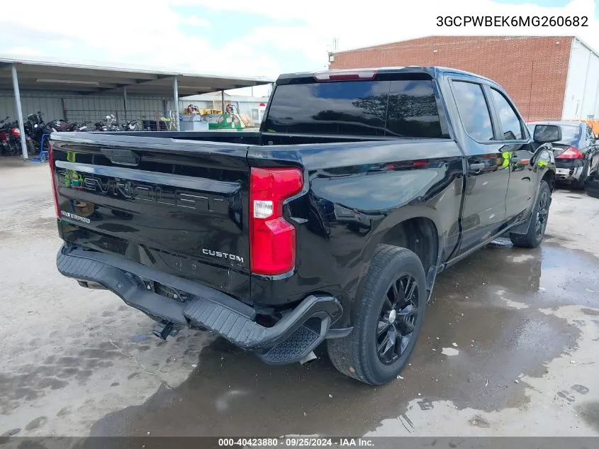 2021 Chevrolet Silverado 1500 2Wd Short Bed Custom VIN: 3GCPWBEK6MG260682 Lot: 40423880