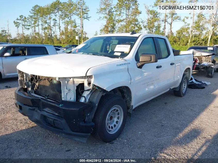 2021 Chevrolet Silverado C1500 VIN: 1GCRWAEH5MZ150701 Lot: 40423912