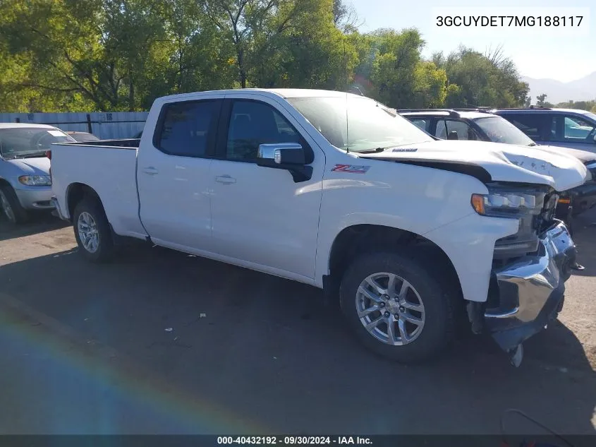 2021 Chevrolet Silverado 1500 4Wd Standard Bed Lt VIN: 3GCUYDET7MG188117 Lot: 40432192