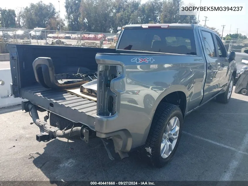 2021 Chevrolet Silverado 1500 4Wd Standard Bed Custom VIN: 3GCPYBEK5MG394237 Lot: 40441668