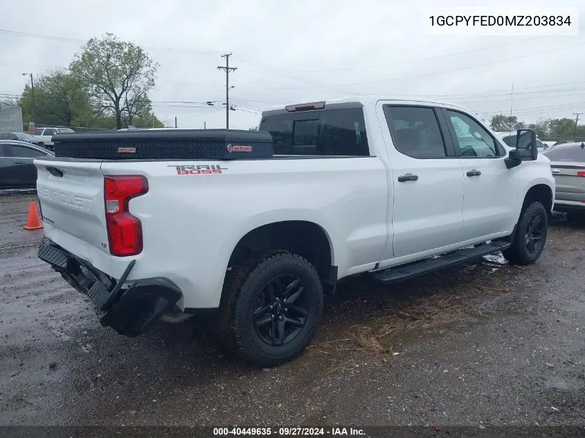 2021 Chevrolet Silverado 1500 4Wd Standard Bed Lt Trail Boss VIN: 1GCPYFED0MZ203834 Lot: 40449635