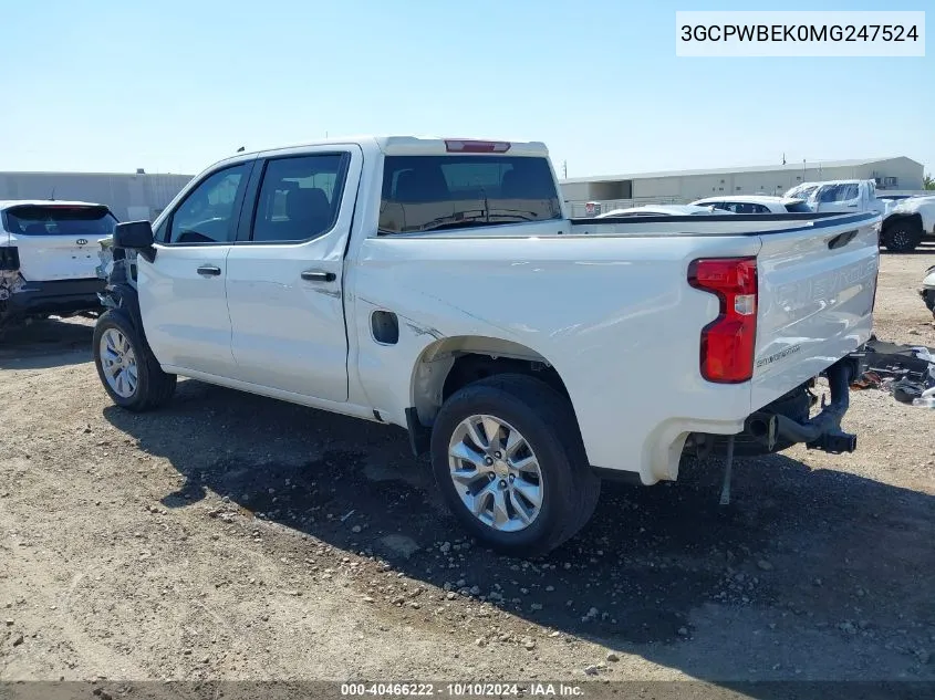 2021 Chevrolet Silverado 1500 2Wd Short Bed Custom VIN: 3GCPWBEK0MG247524 Lot: 40466222